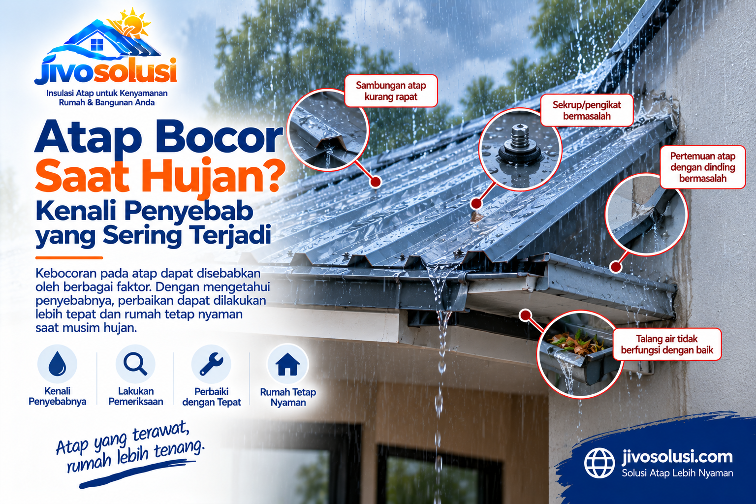Atap bocor saat hujan dan beberapa penyebab kebocoran pada atap